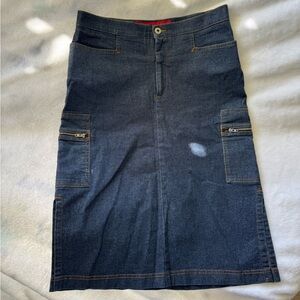 Dark Blue Guess Jeans Vintage Stretch Denim Cargo Midi Skirt